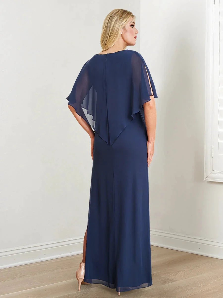 Sheath/Column V-Neck Mother of the Bride Dresses with Beading & Split Side by Dreamylily