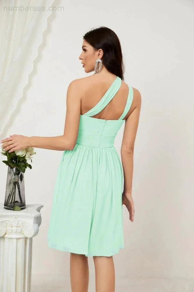 Numbersea Women Chiffon Short One Shoulder Bridesmaid Dress Formal Dresses for Party Homecoming 2804 by numbersea