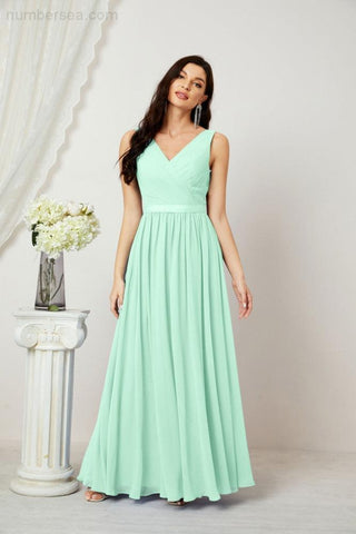Women's Chiffon Long Bridesmaid Dresses A line Sleeveless Formal Prom Gown for Evening Party Homecoming Dresses 2808