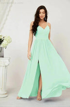 Numbersea Neck Bridesmaid Dresses Chiffon Long Spaghetti A-line Formal Prom Gown for Wedding Party Evening 2801 by numbersea