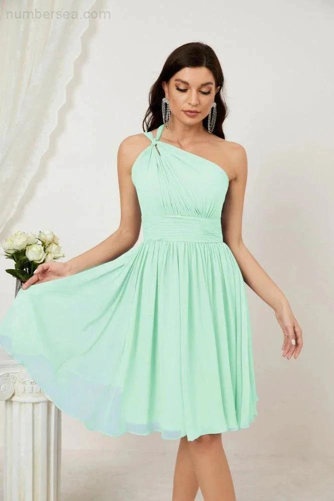 Numbersea Women Chiffon Short One Shoulder Bridesmaid Dress Formal Dresses for Party Homecoming 2804 by numbersea