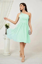 Numbersea Women Chiffon Short One Shoulder Bridesmaid Dress Formal Dresses for Party Homecoming 2804 by numbersea