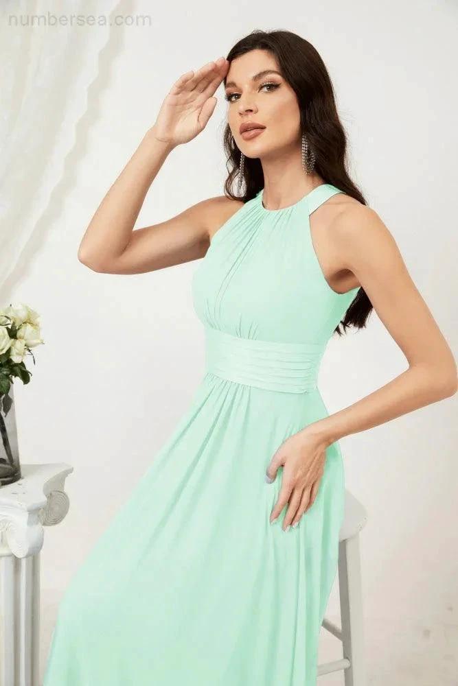 Numbersea Formal Party Gown Dress Chiffon Halter Long Sleeveless Bridesmaid Dresses 2802 by numbersea