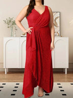 A-Line V-Neck Ruched Metallic Mesh Dress by Dreamylily