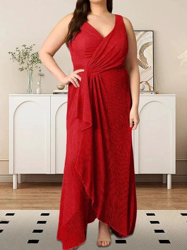 A-Line V-Neck Ruched Metallic Mesh Dress by Dreamylily