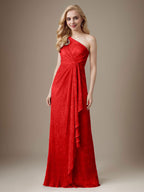 Ruby Sheath One Shoulder Metallic Mesh Dress Mother of the Bride Dress