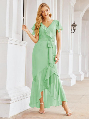 Numbersea Ruffled Bridesmaid Dresses Mermaid Formal Violin Evening Party Prom Gowns 28042