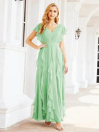 Ruffled Bridesmaid Dresses with Sleeves Long Formal Party Dress 28041 by numbersea