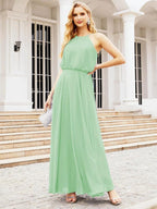 Numbersea Halter Long Bridesmaid Dresses Formal A line Juniors Dress 28029 by numbersea