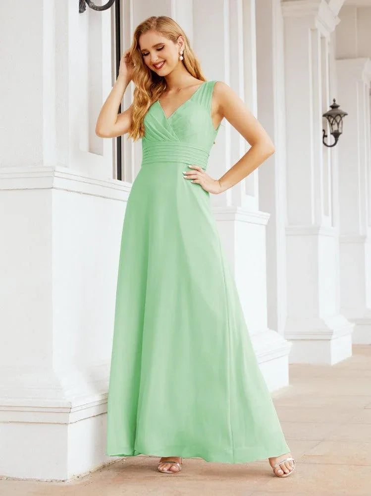 Robe de bal formelle élégante à col en V sans manches pour demoiselle d'honneur pour fête de mariage 28037