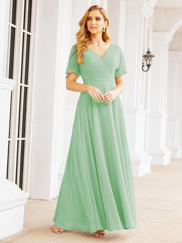 Numbersea Formal Prom Gowns for Mother of The Bride Short Sleeves Bridesmaid Dress 28049