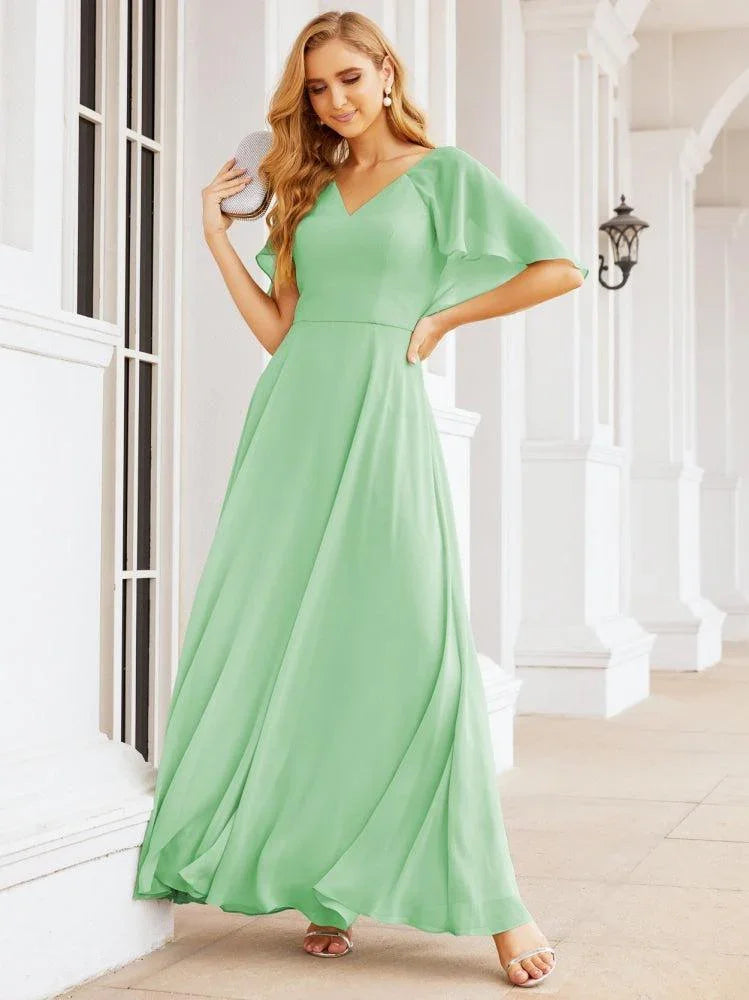 Numbersea Bridesmaid Dresses for Wedding Formal Evening Party Prom Gown with Cape 28050