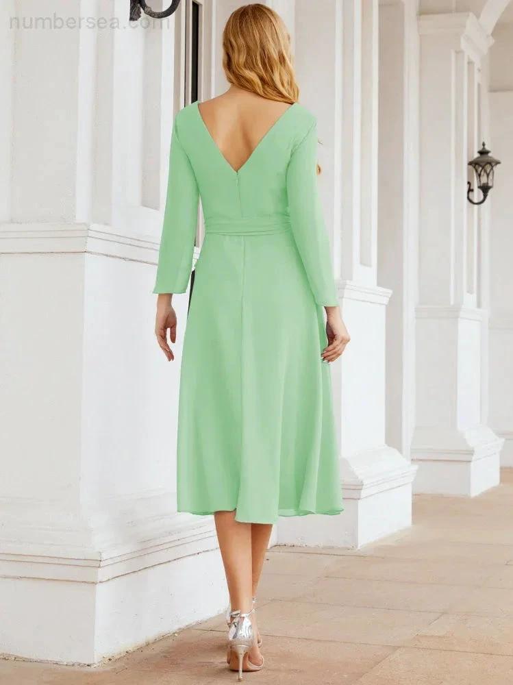Bridesmaid Dress V-Back Waist Belt Mother of the Bride Wedding Guest SY28031 by numbersea