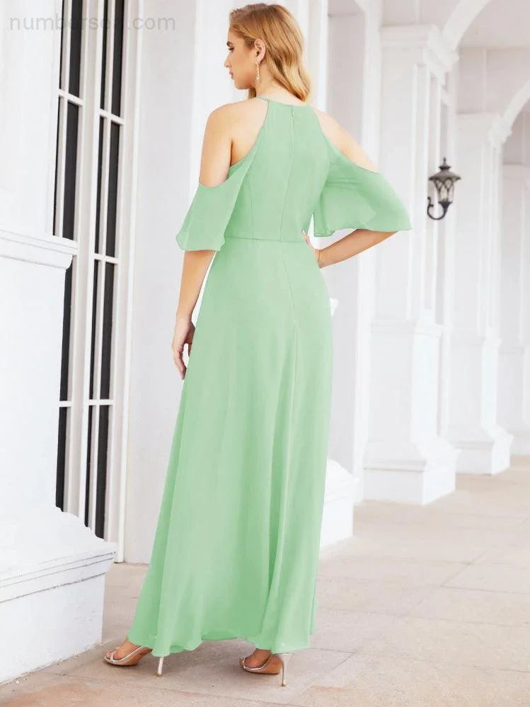 Abiti da damigella d'onore Numbersea con spalle scoperte, linea a trapezio, lunghi abiti da sera formali 28074