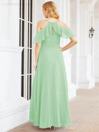 Numbersea Cold Shoulder Long Bridesmaid Dresses Side Slit Formal Prom Gowns Party Wedding 28070 by numbersea
