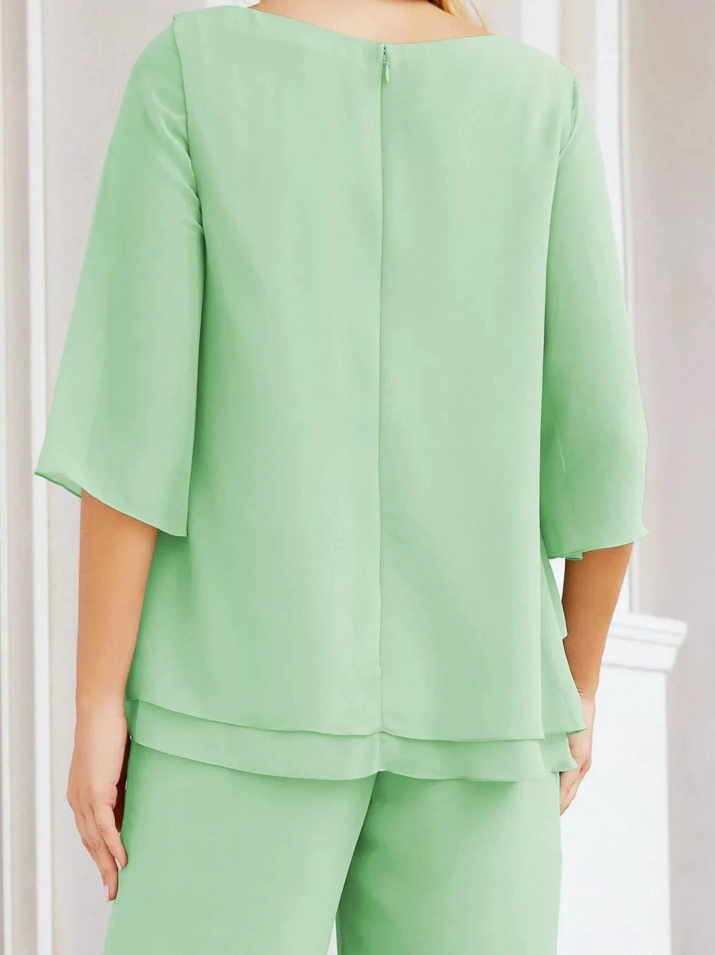 Sunnderly Elegant 2 Piece Mother of The Bride Dress Plus Size Pant Suits Ruffle Layers Sliver Housecoat SY28064 by numbersea