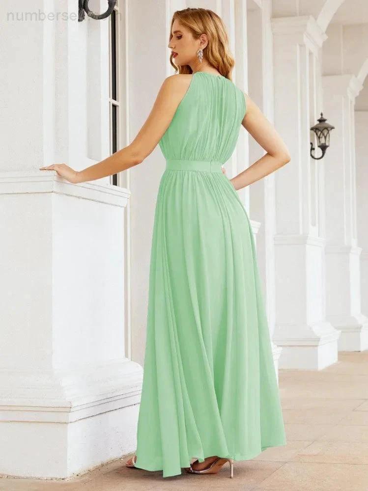 Numbersea Halter Bridesmaid Dress Empire Waist Formal Evening Prom Gown for Mother of The Bride 28030 by numbersea