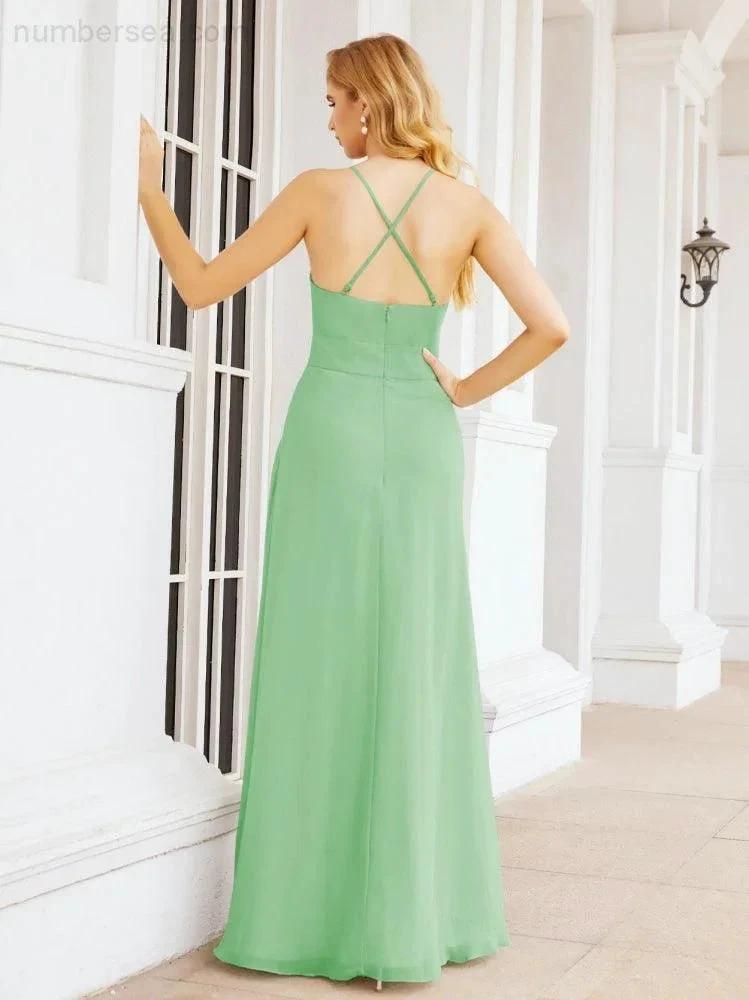 Numbersea Halter Bridesmaid Dresses with Pockets Sleeveless Formal Evening Party Prom Gowns 28055 by numbersea