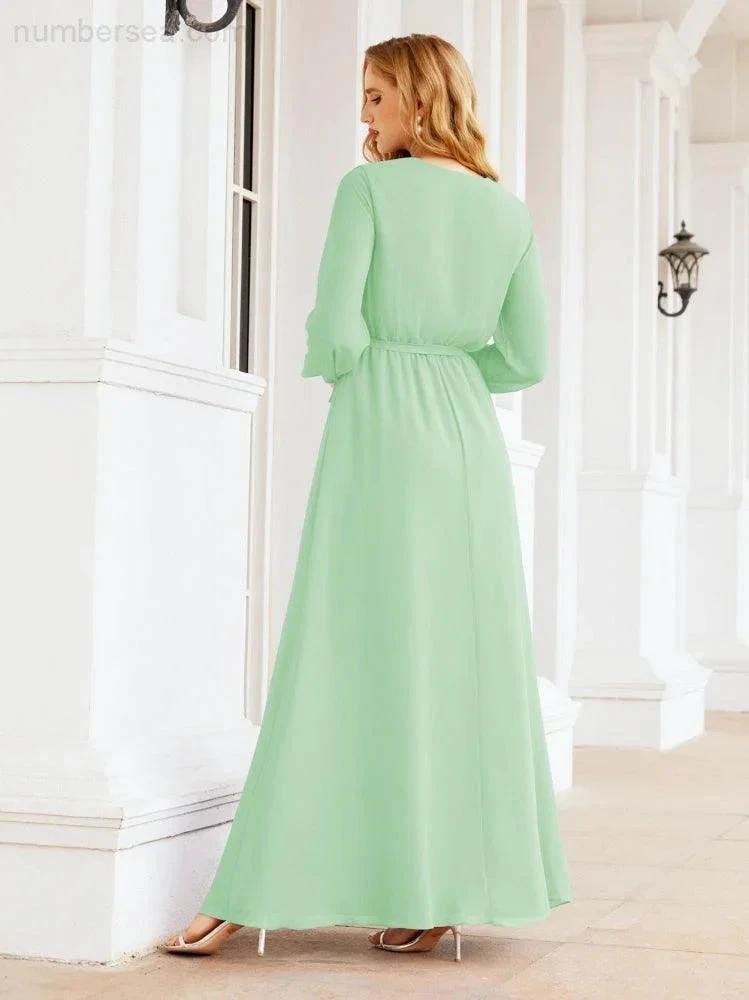 Sunnderly Women's Chiffon Bridesmaid Dress A line Long Sleeves Formal Evening Prom Gown for Wedding Guest SY28032 by numbersea