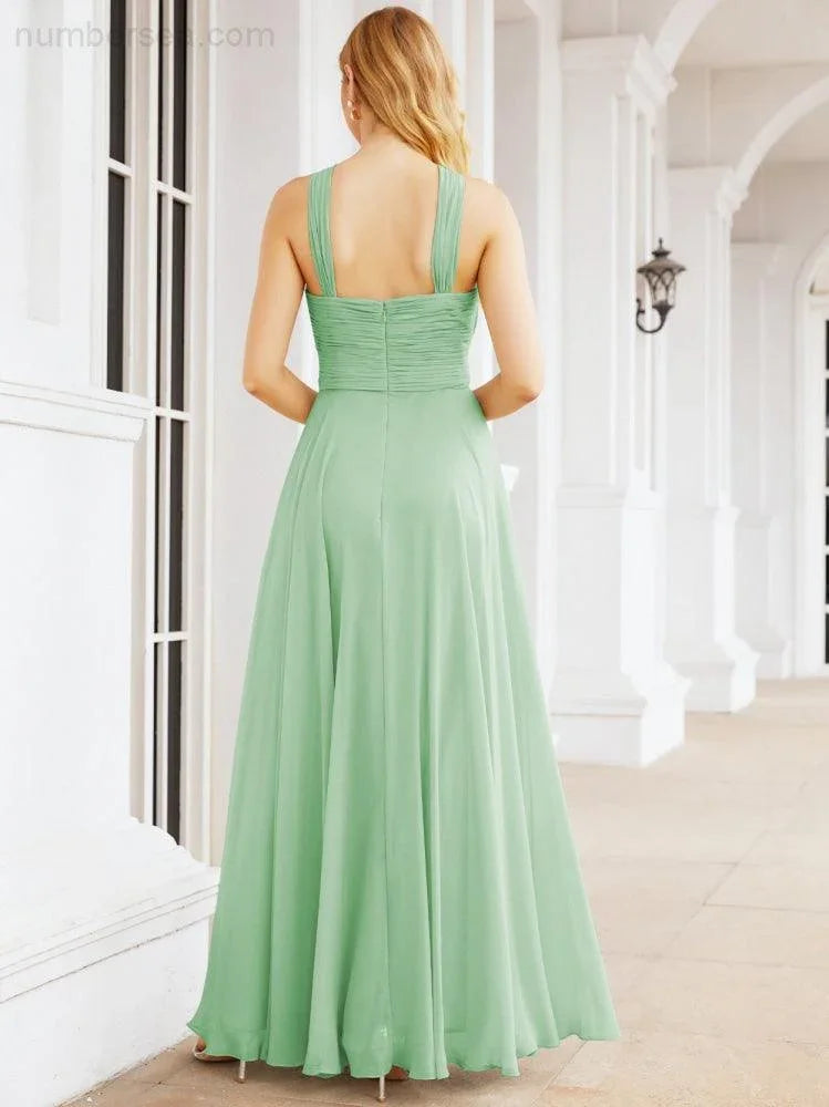 Numbersea Abiti da damigella incrociati con collo all'americana per festa, matrimonio, sera, ballo di fine anno, abiti lunghi da ballo 28053