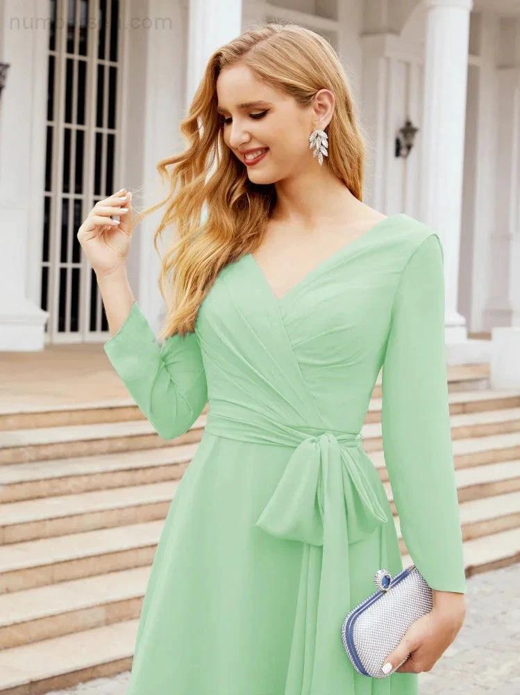 Bridesmaid Dress V-Back Waist Belt Mother of the Bride Wedding Guest SY28031 by numbersea