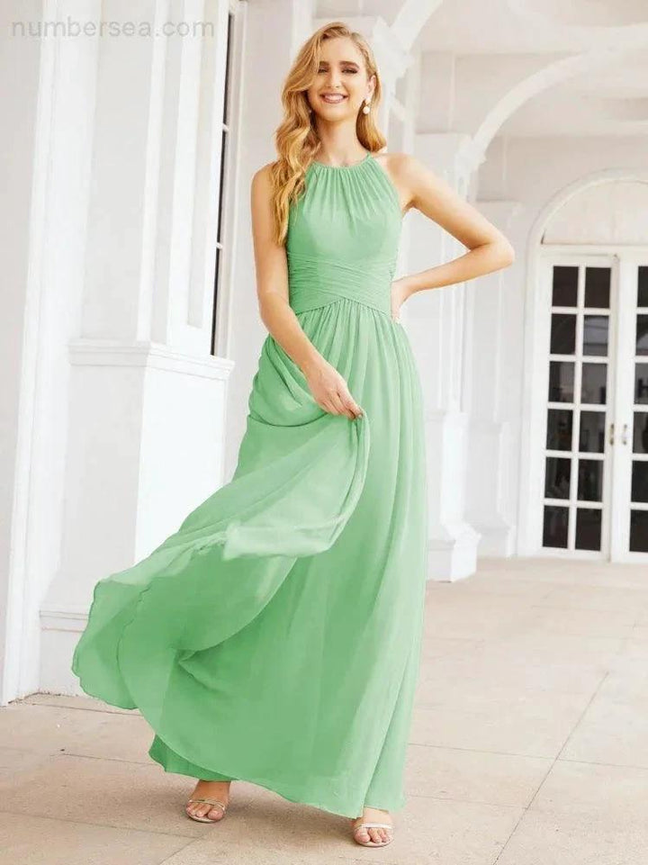 Numbersea Sleeveless Bridesmaid Dresses Long Prom Gown Zipper with Keyhole Back 28056 by numbersea