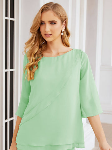 Sunnderly Elegant 2 Piece Mother of The Bride Dress Plus Size Pant Suits Ruffle Layers Sliver Housecoat SY28064