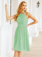 Numbersea Halter Chiffon Bridesmaid Dresses Short Sleeveless Formal Party Dress Open Back 28023 by numbersea