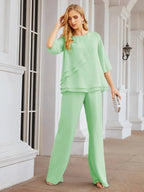 Sunnderly Elegant 2 Piece Mother of The Bride Dress Plus Size Pant Suits Ruffle Layers Sliver Housecoat SY28064 by numbersea