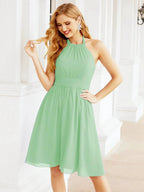 Numbersea Halter Chiffon Bridesmaid Dresses Short Sleeveless Formal Party Dress Open Back 28023 by numbersea