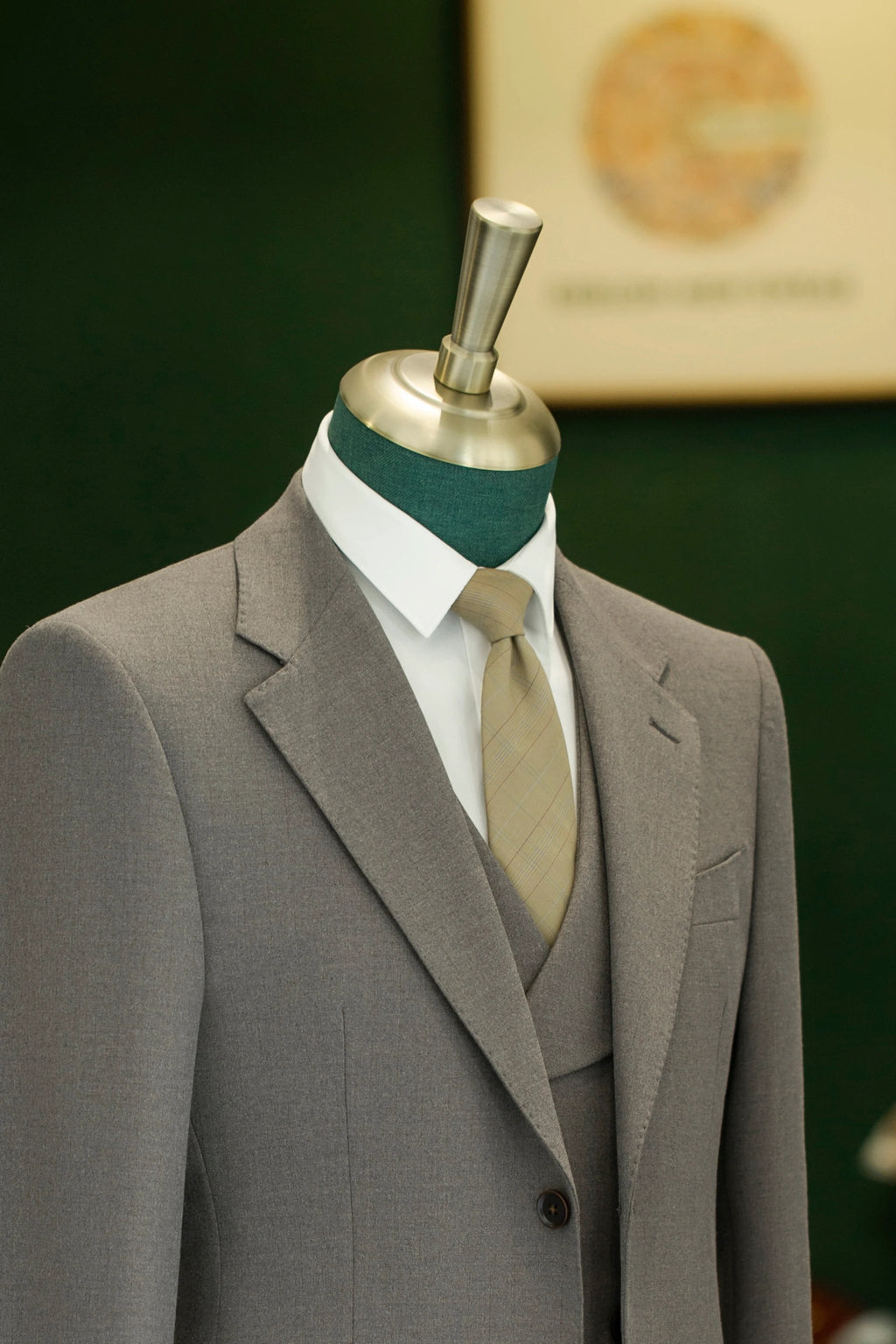 Three-Piece Solid Taupe Grey Wool Suit | Tailored Formal Groom & Business Suit by 男装