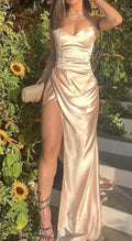 Mermaid Sweetheart Evening Dresses Long Satin Formal Dress Side Slit Party Gowns Y304 by simplepromdress