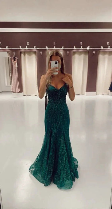 Mermaid V Neck Dark Green Prom Dress Stunning Evening Dress Y325 by simplepromdress