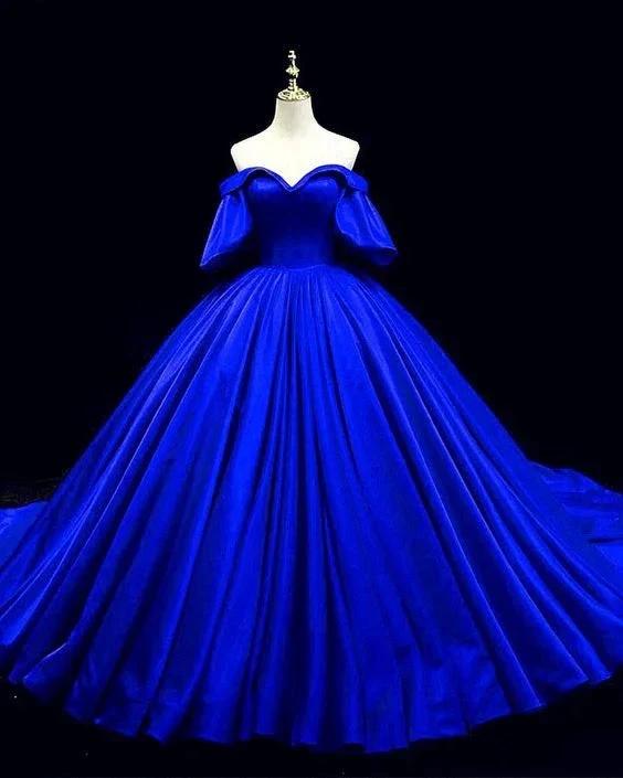 Royal Blue Satin Ball Gown Charming Princess Dress Y305 by simplepromdress