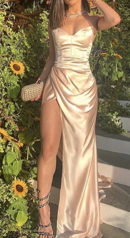 Mermaid Sweetheart Evening Dresses Long Satin Formal Dress Side Slit Party Gowns Y304 Main Image