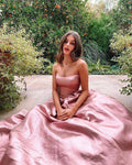 Charming A-Line Strapless Blush Pink Satin Long Evening Dresses Y322 by simplepromdress