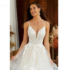 Boho Elegant Wedding Dress For Women V-Neck A-Line Tiered Lace Appliques Backless Bridal Gowns Vestidos De Novia by payinti