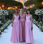 Pink Elegant A-Line Spaghetti Strap Satin Long Evening Dress Prom Dress Y7820 by simplepromdress