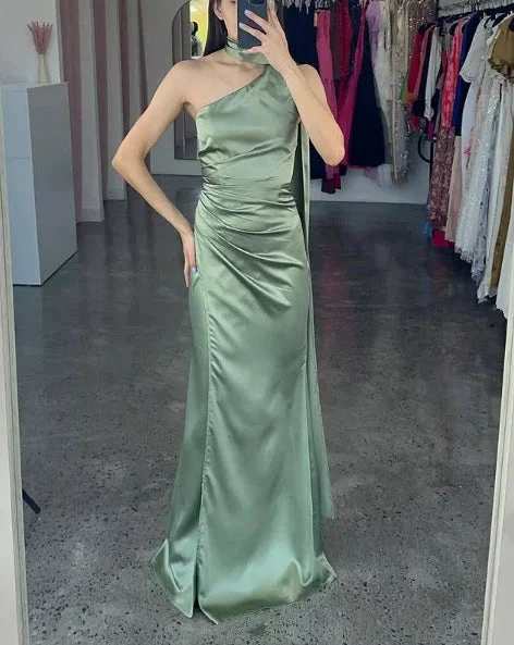 Elegant One Shoulder Hot Pink Satin Sheath Prom Dress Long Evening Dress Y8419 by simplepromdress