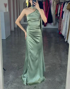 Elegant One Shoulder Hot Pink Satin Sheath Prom Dress Long Evening Dress Y8419 by simplepromdress