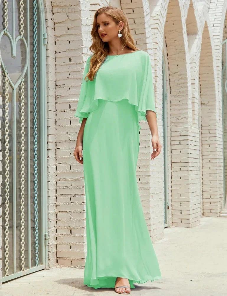 Sunnderly Bridesmaid Dress Women Long Sleeve V-Neck Chiffon Formal Wedding Party Dress SY28018 by numbersea