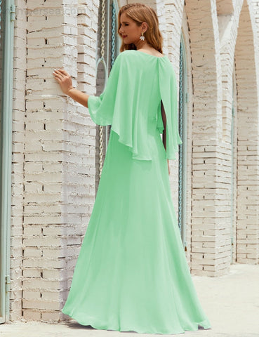 Sunnderly  Bridesmaid Dress Women Long Sleeve V-Neck Chiffon Formal Wedding Party Dress SY28018