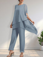Separates Jumpsuit/Pantsuit Scoop Ankle-Length Chiffon Mother of the Bride Dress