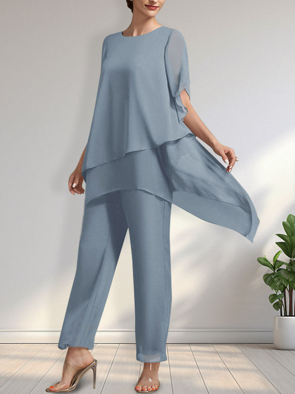 Separates Jumpsuit/Pantsuit Scoop Ankle-Length Chiffon Mother of the Bride Dress