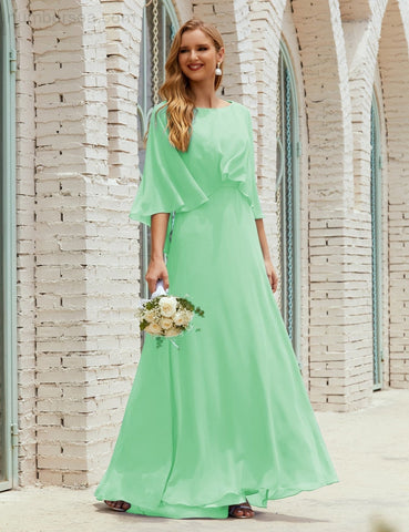 Sunnderly  Bridesmaid Dress Women Long Sleeve V-Neck Chiffon Formal Wedding Party Dress SY28018