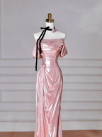 Gorgeous Pink Off The Shoulder Satin Mermaid Long Prom Dress Evening Dress Y8630 by simplepromdress
