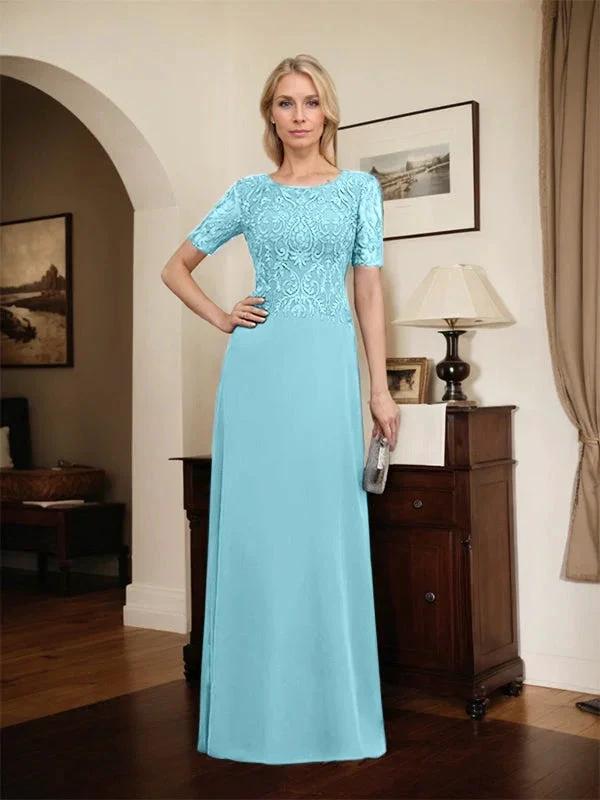 A-line Scoop Floor-Length Lace Chiffon Mother of the Bride Dress With Sequins by Dreamylily
