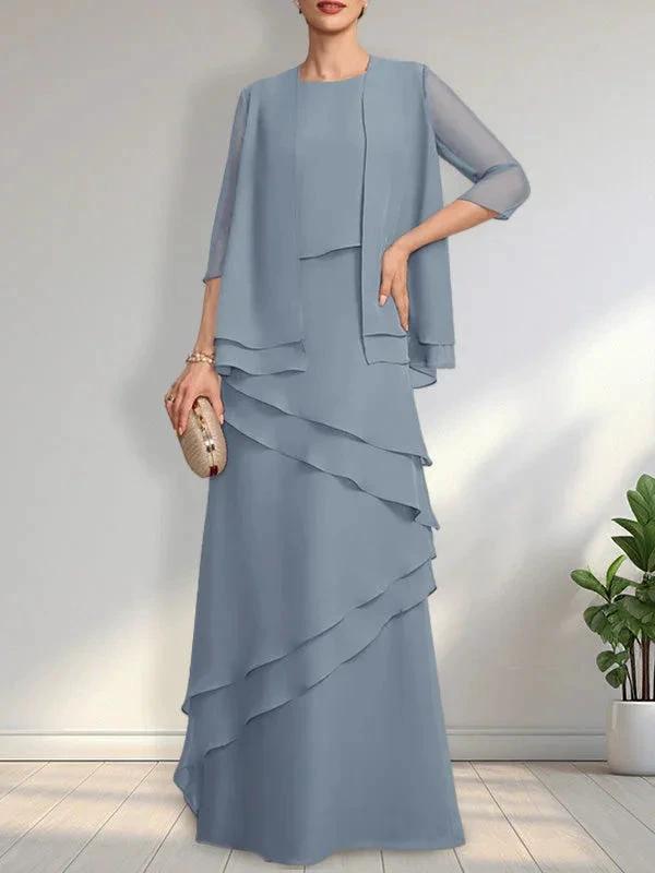 Sheath Scoop Floor-Length Chiffon Mother of the Bride Dress by Dreamylily