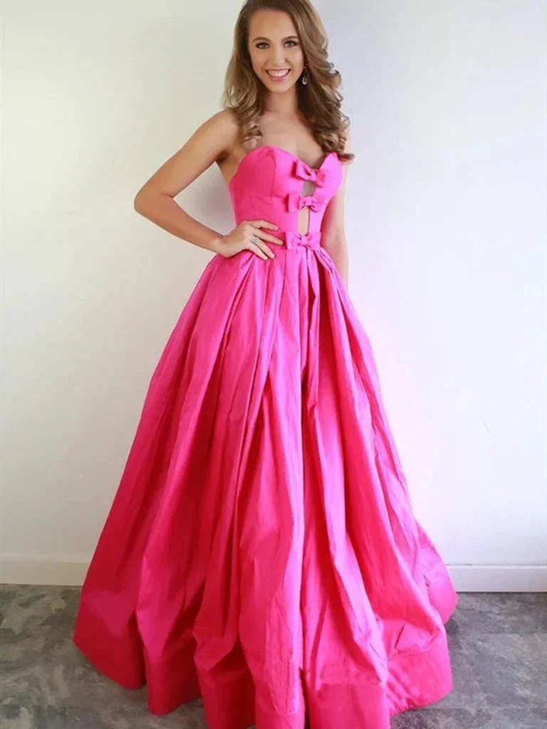 Sloane | Chic A-line Sweetheart Fuchsia Prom Dresses Satin Prom Dress Evening Dress by KissProm