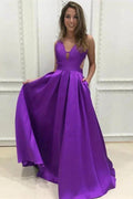 Backless V-Neck Sleeveless A-Line Prom Gown with Convenient Pockets by BIZTUNNEL